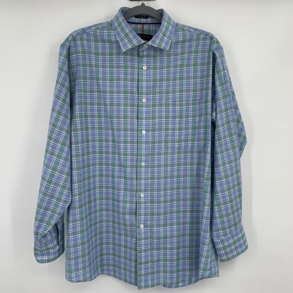 Tommy Hilfiger Men's light blue/green/white plaid Size Large‎ Shirt - Picture 2 of 8
